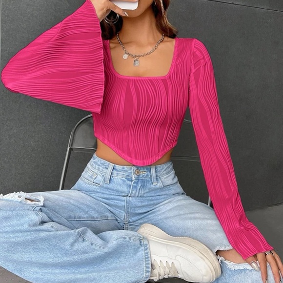 Boho square neck flounce sleeve crop top - Picture 8 of 15
